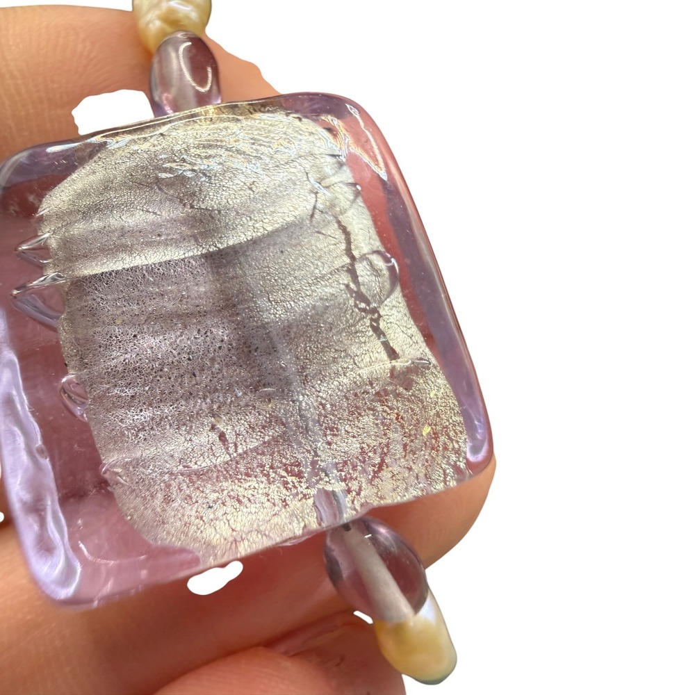 Artisan Venetian Glass Silver Foil Square Bead & Freshwater Pearl Necklace 19" - Picture 3 of 15